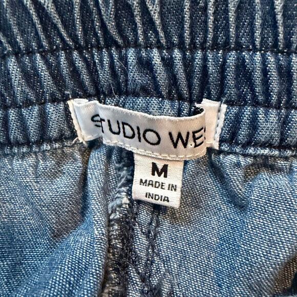 Blue denim patchwork diamond midi skirt with half elastic waistband - Picture 3 of 3